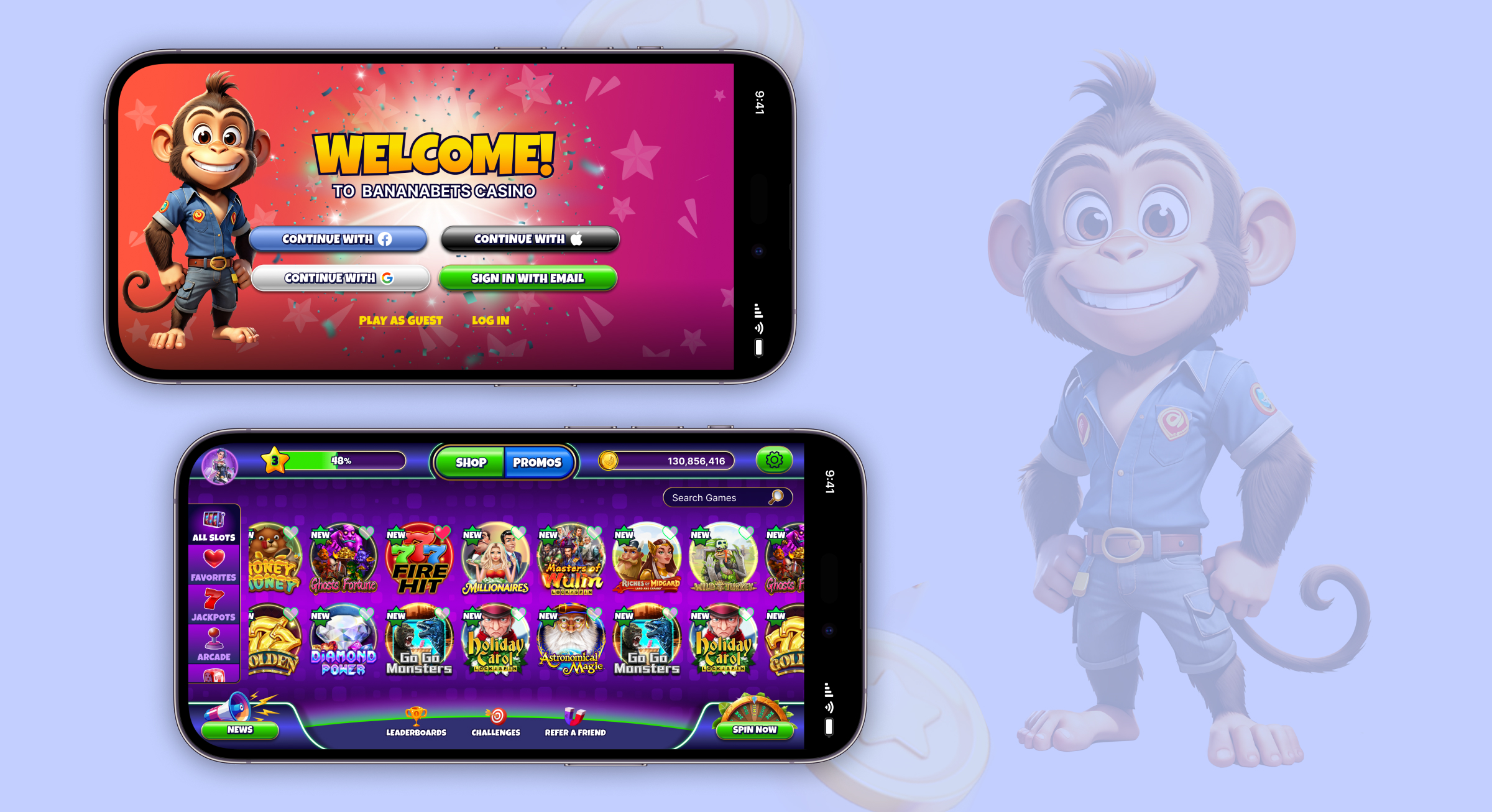 Banana Bets welcome and overview screens
