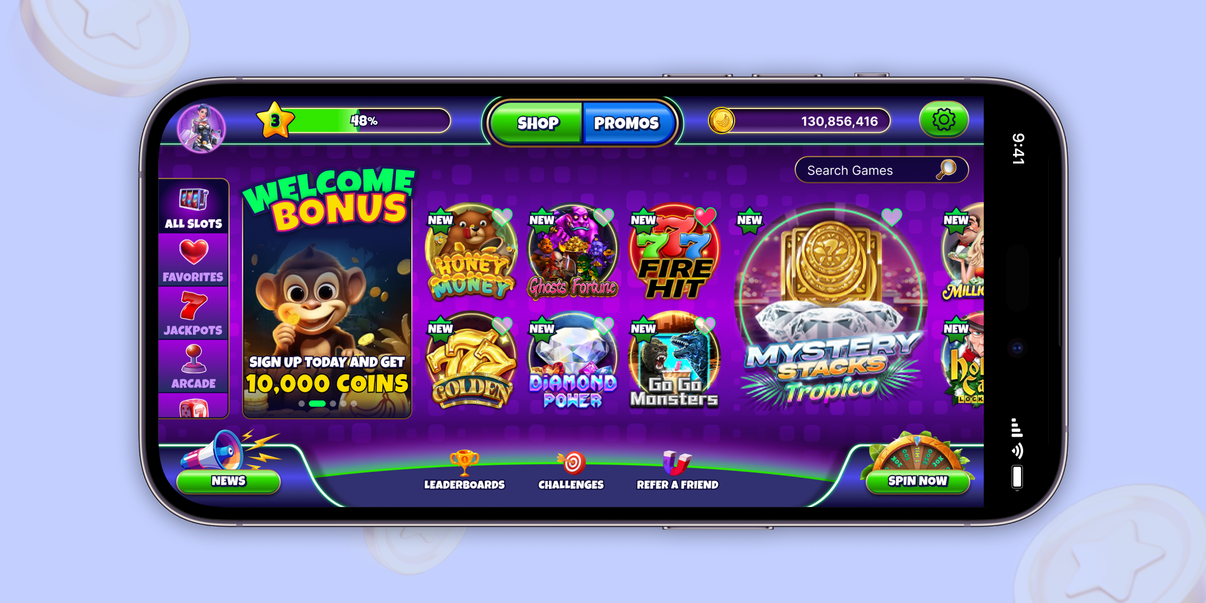 Banana Bets lobby with navigation and key sections