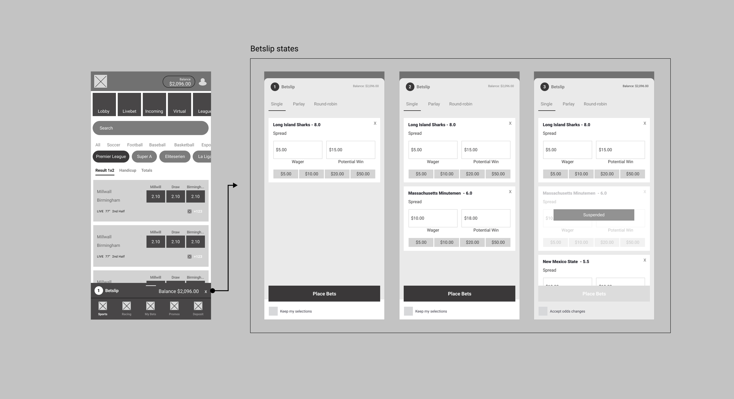 STN Sports bet slip final UI